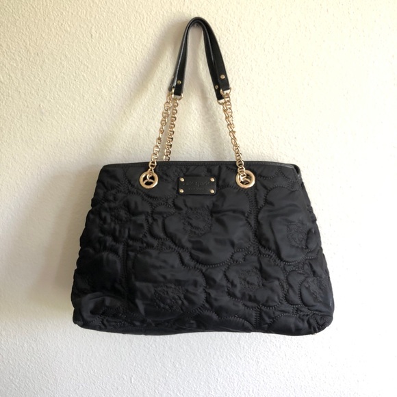 kate spade Handbags - Kate Spade Black Nylon Quilted Floral Satchel Tote